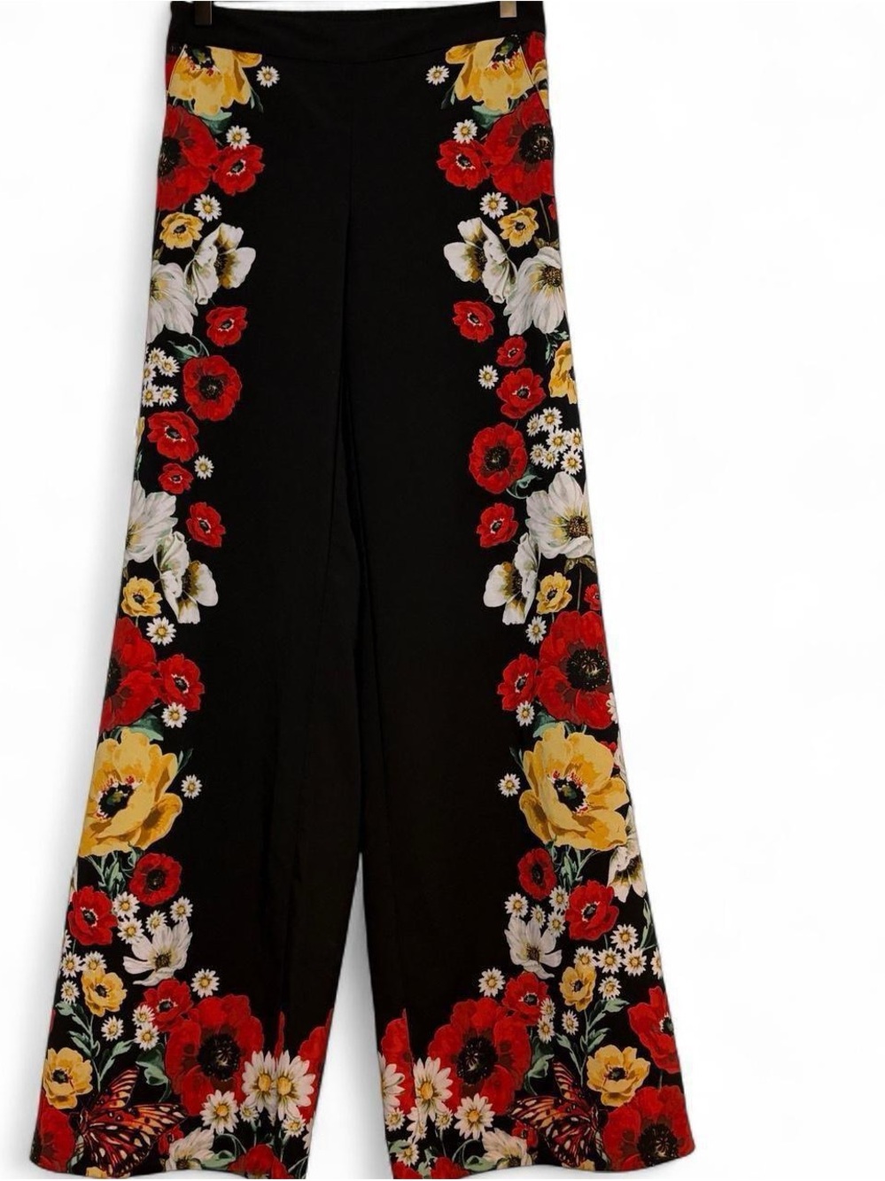 Boho Wide Leg Black Dress Trousers + Vibrant Floral Design